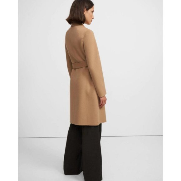 Theory Black Wool Cashmere belted Coat in Black - Picture 3 of 6